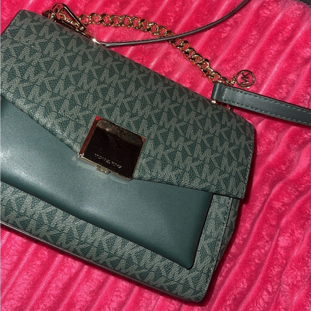 Michael Kors Teal Crossbody Bag with Gold Chain
